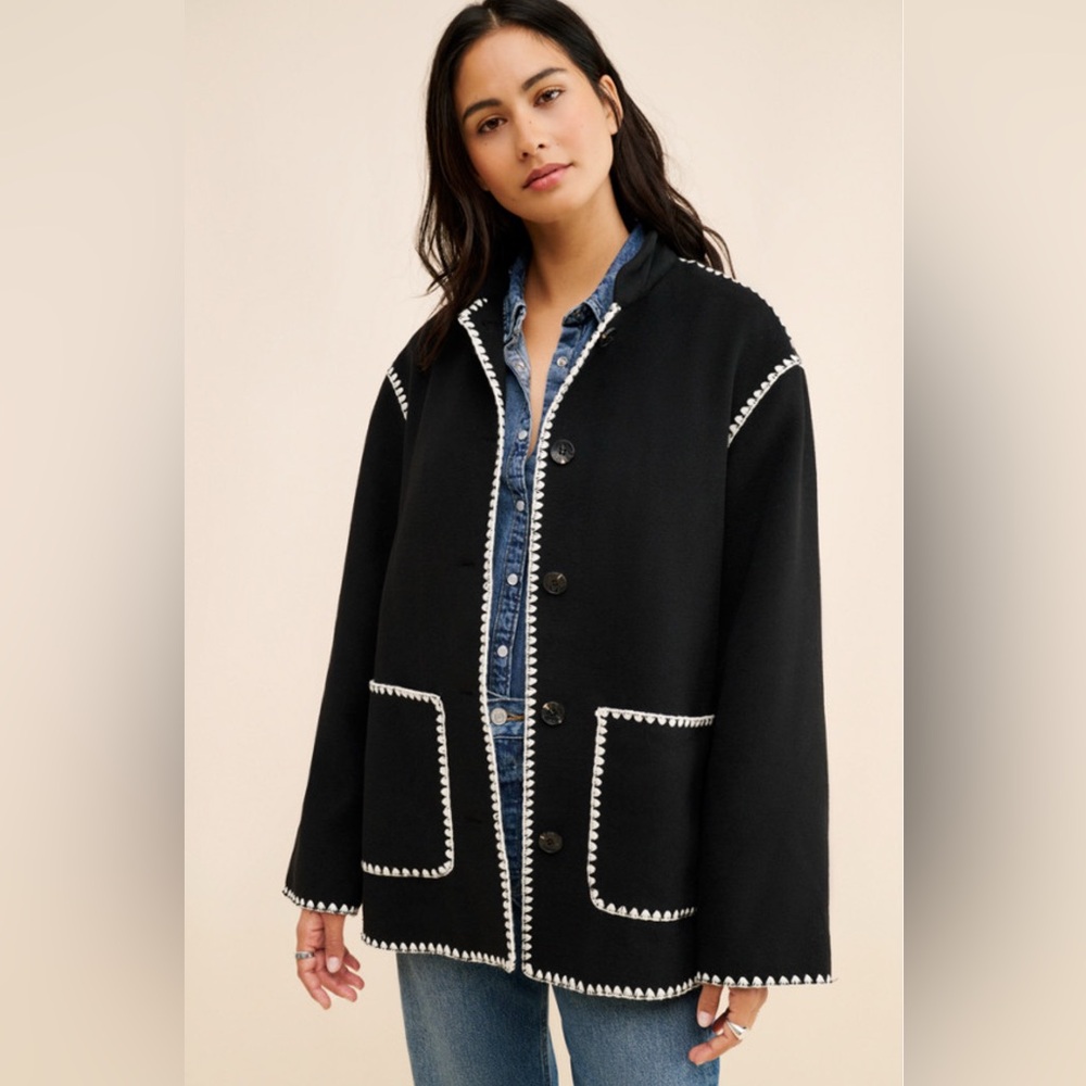 AVEC‎ LES FILLES ANTHROPOLOGIE Whipstitch Coat Jacket Blazer M